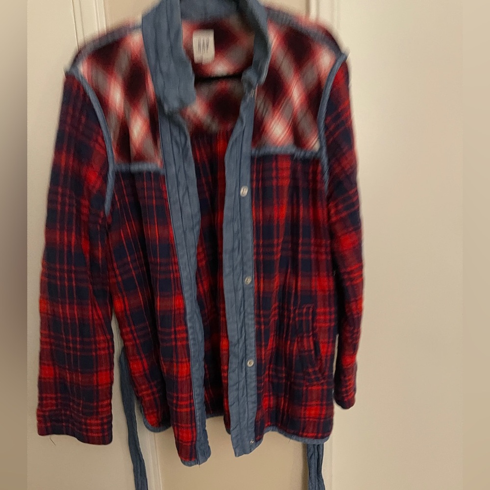 GAP Plaid and chambray belted jacket - Picture 3 of 8